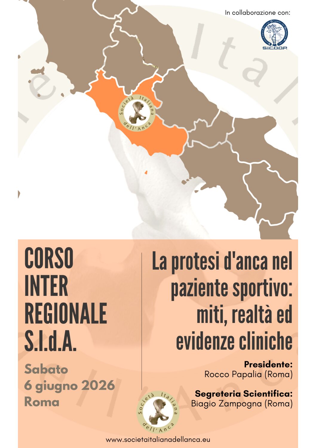 6 GIU 2026 | Corso inter Regionale SIDA – La protesi d’anca nel paziente sportivo: miti, realtà ed evidenze cliniche